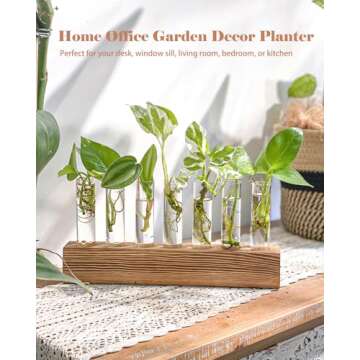 KAXYEW Plant Terrarium with Wooden Stand, Plant Propagation Tubes, 7 Test Tubes Glass Planter for Hy...