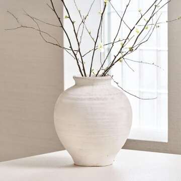 LB2 White Ceramic Large Vase, 11.8" Tall Zen Style, Terra Cotta Pitcher Vase, Distressed Farmhouse D...