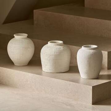 LB2 White Ceramic Large Vase, 11.8" Tall Zen Style, Terra Cotta Pitcher Vase, Distressed Farmhouse Decor, Pottery Decorative Flower Vase for Home Decor