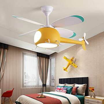 OUSAITE Children's bedroom helicopter model ceiling fan with lights 42 inch Remote control speed Kid...