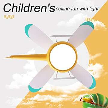 OUSAITE Children's bedroom helicopter model ceiling fan with lights 42 inch Remote control speed Kids Room Cartoon Ceiling Fan Lamp (Yellow)
