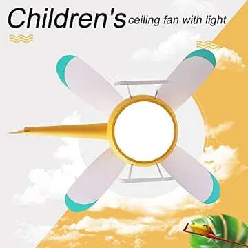 OUSAITE Children's bedroom helicopter model ceiling fan with lights 42 inch Remote control speed Kids Room Cartoon Ceiling Fan Lamp (Yellow)