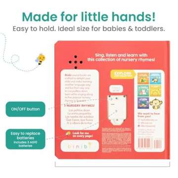 Binibi Spanish Musical Book for Babies & Toddlers 1-3 Los Pollitos Dicen & Other Nursery Rhymes | Spanish Learning for Kids | Bilingual Children's Book | Sound Book | Libro en español para bebés