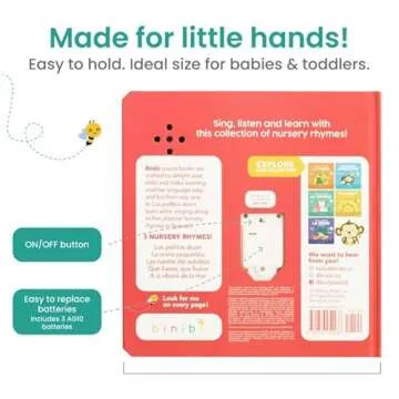 Binibi Spanish Musical Book for Babies & Toddlers 1-3 Los Pollitos Dicen & Other Nursery Rhymes | Spanish Learning for Kids | Bilingual Children's Book | Sound Book | Libro en español para bebés