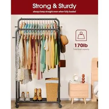 Durable Sakugi Clothes Rack with Wheels & Hooks for Organization