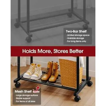 Durable Sakugi Clothes Rack with Wheels & Hooks for Organization