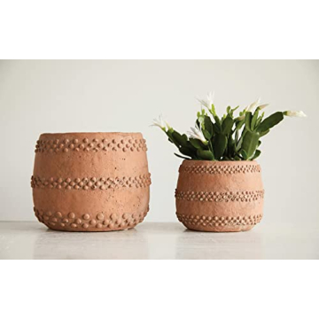 Creative Co-Op Boho Cement Planter with Dot Design