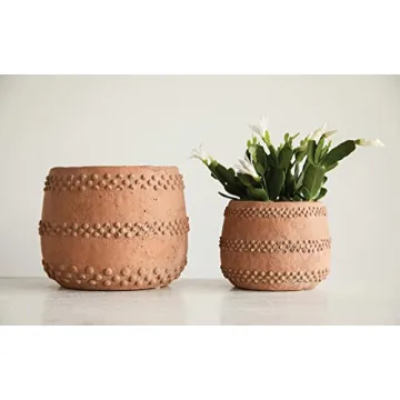 Creative Co-Op Boho Cement Planter with Dot Design