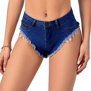 Oflive Women's Sexy High Waisted Stretch Mini Denim Shorts - Dark Blue, Small