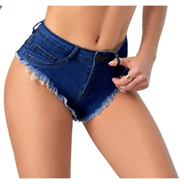 Oflive High Waisted Stretch Mini Denim Shorts Dark Blue Small