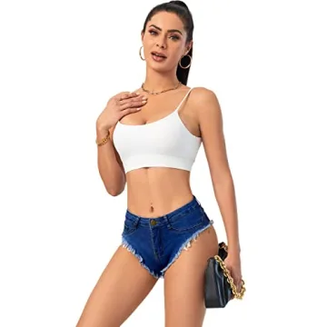 Oflive High Waisted Stretch Mini Denim Shorts Dark Blue Small
