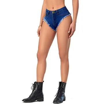Oflive High Waisted Stretch Mini Denim Shorts Dark Blue Small