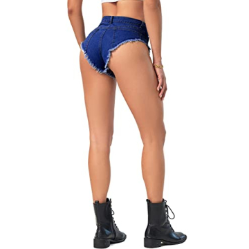 Oflive High Waisted Stretch Mini Denim Shorts Dark Blue Small