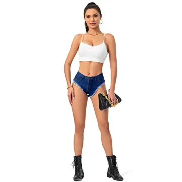 Oflive High Waisted Stretch Mini Denim Shorts Dark Blue Small