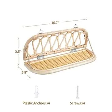 Sonefreiy Rattan Shelf Boho Wall Shelf Decorative Shelves Natural Handmade Woven Floating Shelf, Nursery Bedroom Living Room Bathroom Decor