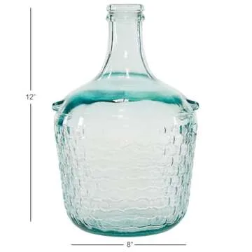 Deco 79 Recycled Glass Handmade Decorative Vase Spanish Bottle Centerpiece Vase with Bubble Texture, Flower Vase for Home Decoration 8" x 8" x 12", Clear