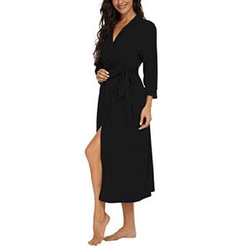 VINTATRE Women Kimono Robes Long Knit Bathrobe Lightweight Soft Knit Sleepwear V-neck Casual Ladies Loungewear