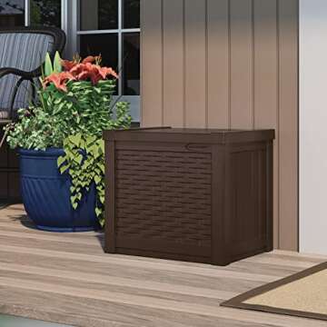 Suncast 22 Gallon Indoor or Outdoor Backyard Patio Small Storage Deck Box with Attractive Bench Seat and Reinforced Lid, Java (2 Pack)