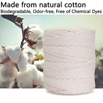 Macrame Cord 4mm x 547Yards, Natural Cotton Macrame Rope - 4 Strands Twisted Macrame Cotton Cord for...