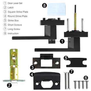 RAZCC Privacy Door Levers, 8 Pack Matte Black Door Handles Heavy Duty Bed and Bath Door Locks Interi...