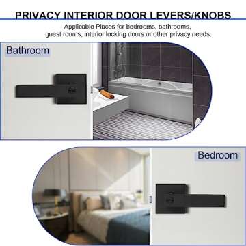 RAZCC Privacy Door Levers, 8 Pack Matte Black Door Handles Heavy Duty Bed and Bath Door Locks Interior Keyless Locksets, Reversible for Left Right Handed Doors