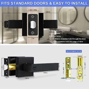 RAZCC Privacy Door Levers, 8 Pack Matte Black Door Handles Heavy Duty Bed and Bath Door Locks Interior Keyless Locksets, Reversible for Left Right Handed Doors