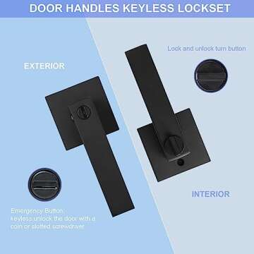 RAZCC Privacy Door Levers, 8 Pack Matte Black Door Handles Heavy Duty Bed and Bath Door Locks Interior Keyless Locksets, Reversible for Left Right Handed Doors