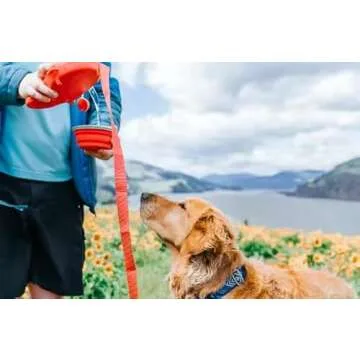 Generic Clabian Dog Leash | Pet Leash with Poop Bags Dispenser | Heavy Duty Leash | Water Container with Retractable Bowl, Medium, Red