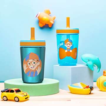 Zak Designs Blippi Kelso Toddler Cups For Travel or At Home, 12oz Vacuum Insulated Stainless Steel Sippy Cup With Leak-Proof Design is Perfect For Kids