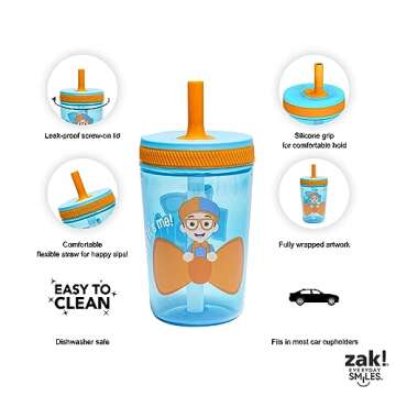 Zak Designs Blippi Kelso Toddler Cups For Travel or At Home, 12oz Vacuum Insulated Stainless Steel Sippy Cup With Leak-Proof Design is Perfect For Kids