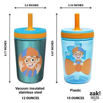 Zak Designs Blippi Kelso Toddler Cups For Travel or At Home, 12oz Vacuum Insulated Stainless Steel Sippy Cup With Leak-Proof Design is Perfect For Kids