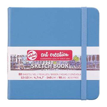 Talens T9314-214M Art Creations Sketchbook, Drawing Notebook, 4.7 x 4.7 inches (12 x 12 cm), Lake Bl...