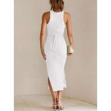 ANRABESS Womens Summer Formal Wedding Guest Dress Sexy Cutout Bodycon Slit Date Night Out Cocktail Dresses Resort Wear White Medium