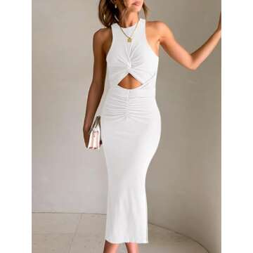 ANRABESS Womens Summer Formal Wedding Guest Dress Sexy Cutout Bodycon Slit Date Night Out Cocktail Dresses Resort Wear White Medium