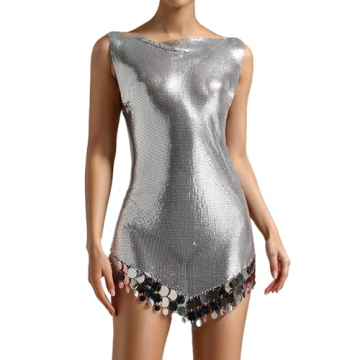 BELLA BARNETT Sliver Mini Dress V-Neck Sleeveless Dress Sequin Dress Sexy Bodycon Dress Party Dress ...