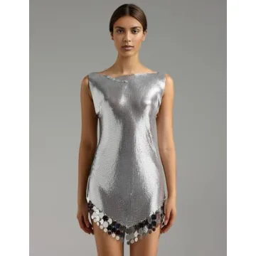 Elegant BELLA BARNETT Silver Mini V-Neck Sleeveless Dress