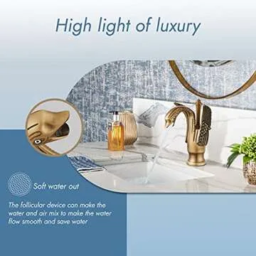 Cinwiny Swan Faucet - Vintage Brass Bathroom Sink Tap