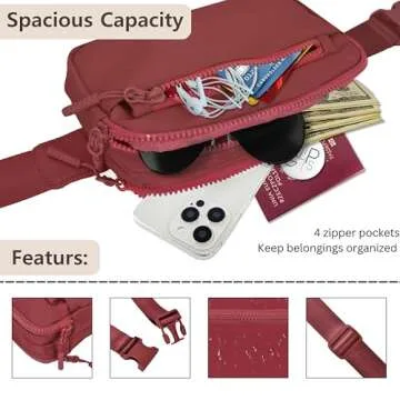 NGIL Crossbody Belt bag for Woman, Crossbody Pack, Small Belt Pack for Women, Workout, Traveling, Running Hip Bag, Hiking Waist Bag with Adjustable Strap (Red Wine)