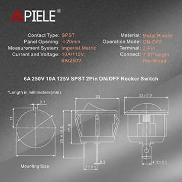 APIELE 5Pcs Rocker Switch ON Off KCD1 Mini Round Toggle Switch SPST 2Pin Snap-in Design Car Boat Aut...