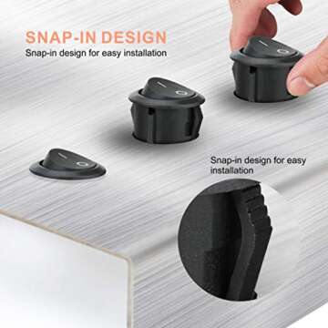 APIELE 5Pcs Rocker Switch ON Off KCD1 Mini Round Toggle Switch SPST 2Pin Snap-in Design Car Boat Automotive with Wires Pre-Wired AC 6A/250V 10A/125V 12VDC