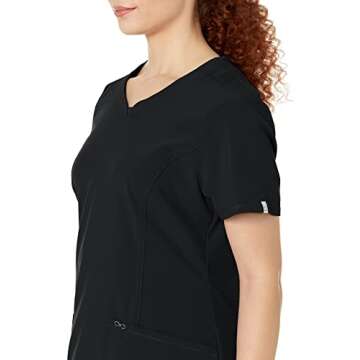 Infinity Cherokee Round Neck Nurse Scrub Tops for Women with 3 Pockets 360 Stretch & Wrinkle-Resistant 2624A, L, Black