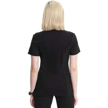 Infinity Cherokee Round Neck Nurse Scrub Tops for Women with 3 Pockets 360 Stretch & Wrinkle-Resistant 2624A, L, Black