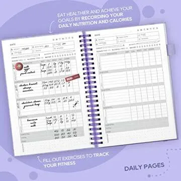 EPEWIZD Food Journal for Women Weight Loss Journal Wellness Meal Planner A5 Size Food Dairy Calories Counter Book Hardcover Workout Planner Tracking Progress Undated-Purple