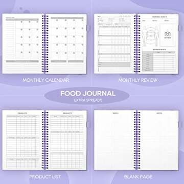 EPEWIZD Food Journal for Women Weight Loss Journal Wellness Meal Planner A5 Size Food Dairy Calories Counter Book Hardcover Workout Planner Tracking Progress Undated-Purple