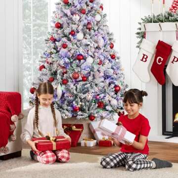 Best Choice Products Pre-Lit Artificial Christmas Tree 4.5ft Snow Flocked Pine Tree, 2-in-1 White and Multicolor LED Lights, Full Snowy Appearance