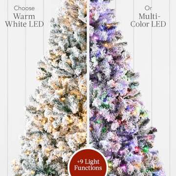 Best Choice Products Pre-Lit Artificial Christmas Tree 4.5ft Snow Flocked Pine Tree, 2-in-1 White and Multicolor LED Lights, Full Snowy Appearance