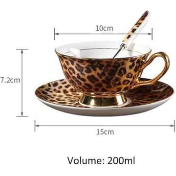YBK Tech Euro Style Bone China Cup& Saucer Set, Ceramic Tea Coffee Cup for Home Kitchen Wedding (Leo...