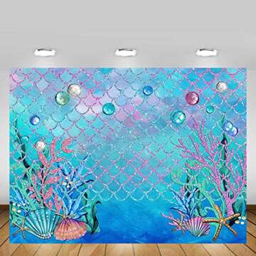 MEHOFOND 7x5ft Under The Sea Blue Photography Backdrop Props Ocean Mermaid Theme Girl Birthday Party...