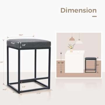 MAISON ARTS Counter Height 24" Bar Stools Set of 2 for Kitchen Counter Backless Modern Barstools Ind...