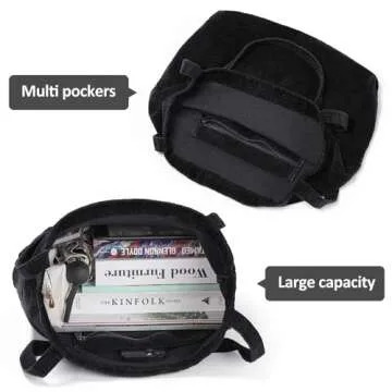 Etercycle Women Corduroy Tote Bag, Casual Handbags Big Capacity Shopping Shoulder Bag with Pocket (Black)